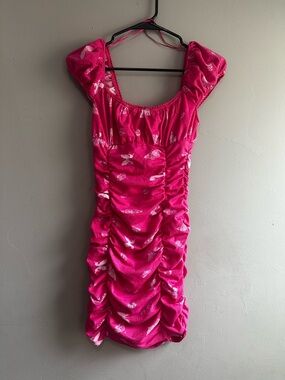 Pink Ruched Short Sleeve Dress